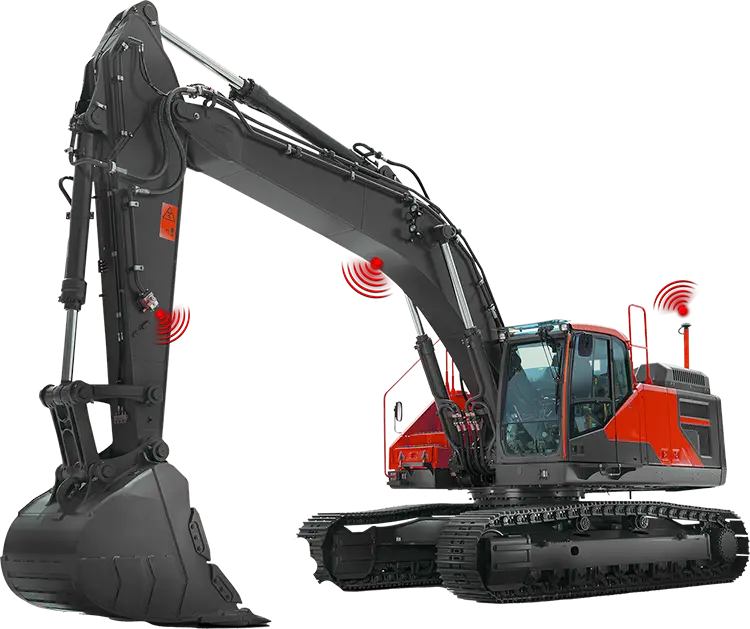 Bagger mit digitaler Baggersteuerung auf der Baustelle